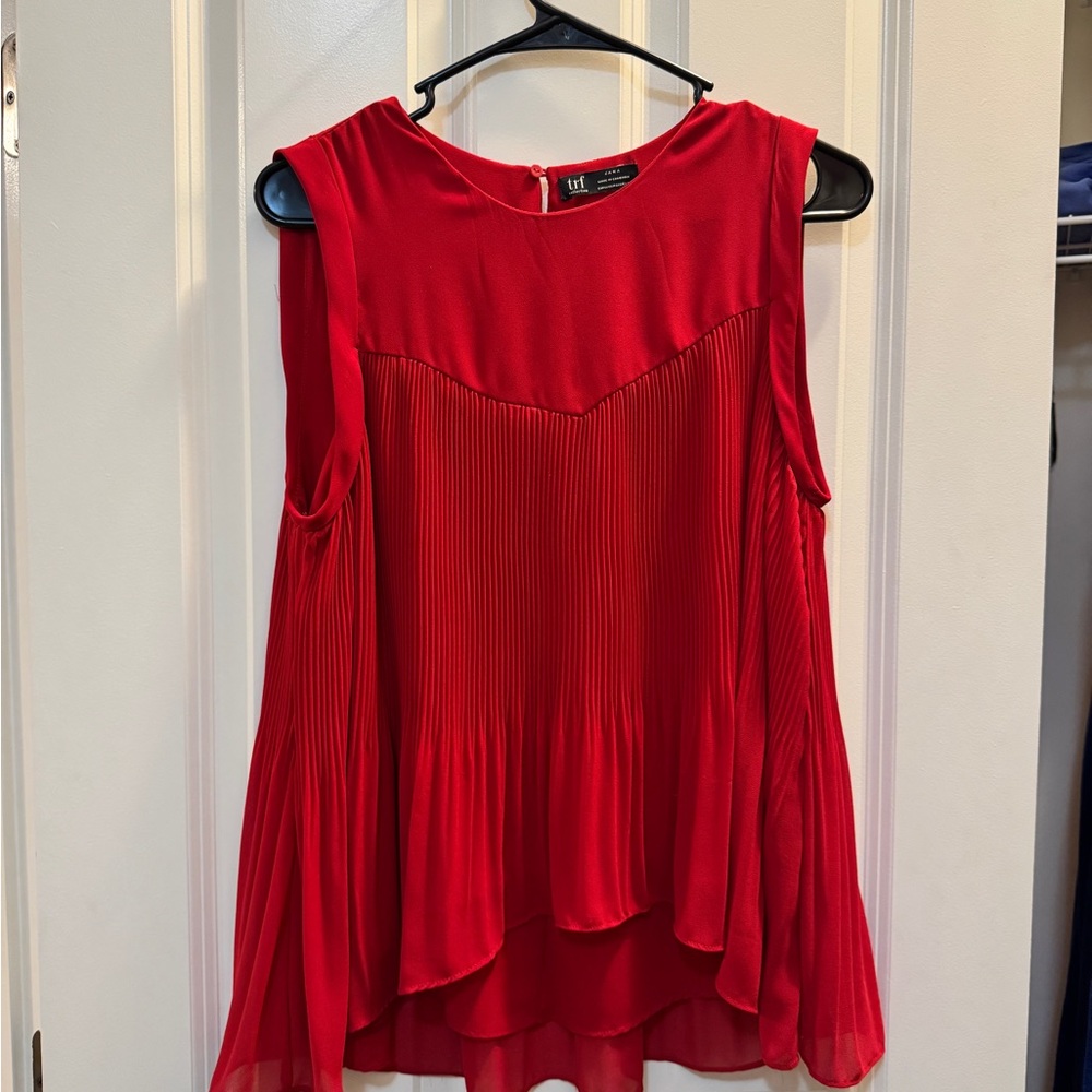 Zara Vibrant Red Pleated Blouse Size M